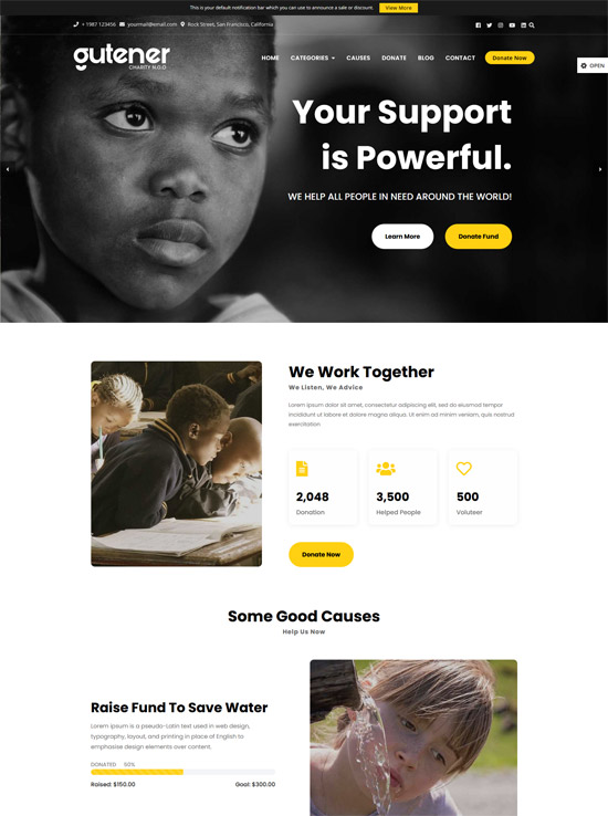 Mobile-friendly free charity WordPress theme