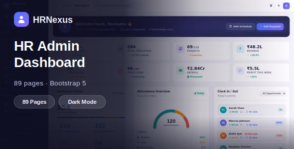 HRNexus — Bootstrap 5 HR & Admin Dashboard UI Kit WordPress theme