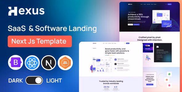 Hexus – SaaS Landing Page Next JS Template WordPress theme