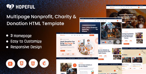 Hopeful - Multipage Nonprofit Charity & Donation HTML Template WordPress theme