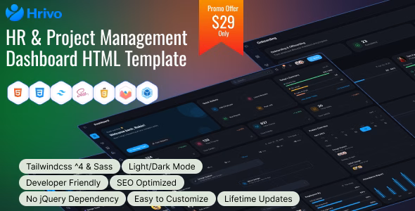 Hrivo – HR & Project Management Dashboard HTML Template WordPress theme