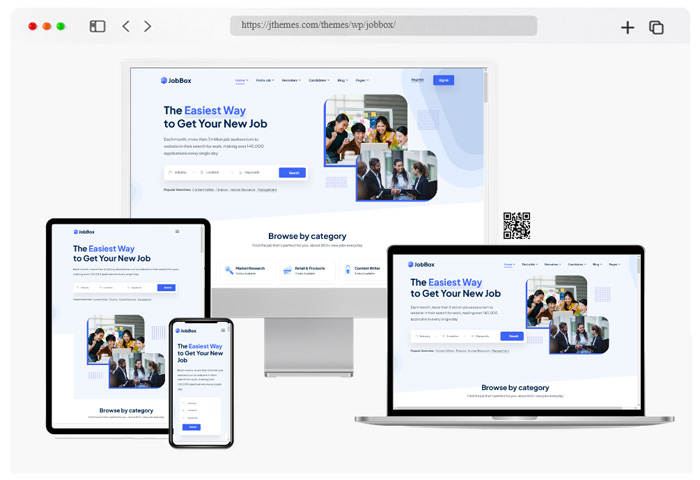 JobBox WordPress theme showcasing a job board and career portal for recruitment agencies