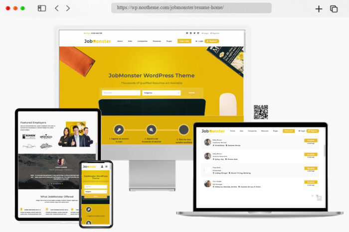 Jobmonster WordPress theme featuring a powerful job board with advance search filters