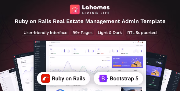 Lahomes - Ruby on Rails  Real Estate Management Admin & Dashboard Template WordPress theme
