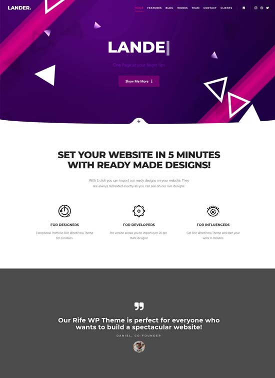 lander free one page wordpress theme