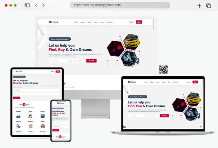 Listee WordPress theme offering classified ads and listing directory solutions