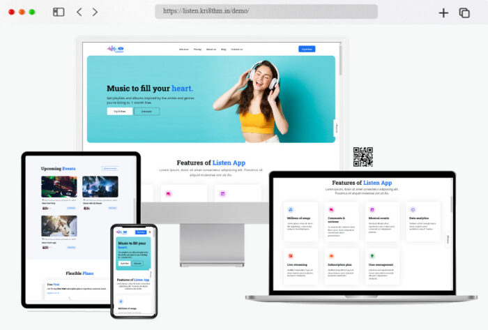 listen responsive music website designs