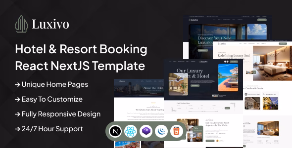 Luxivo - Hotel & Resort Booking React NextJS Template WordPress theme
