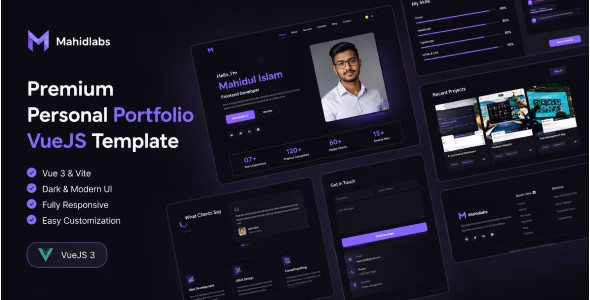 Mahidlabs – Premium Personal Portfolio VueJS Template WordPress theme
