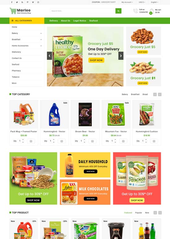 marlee grocery food prestashop theme