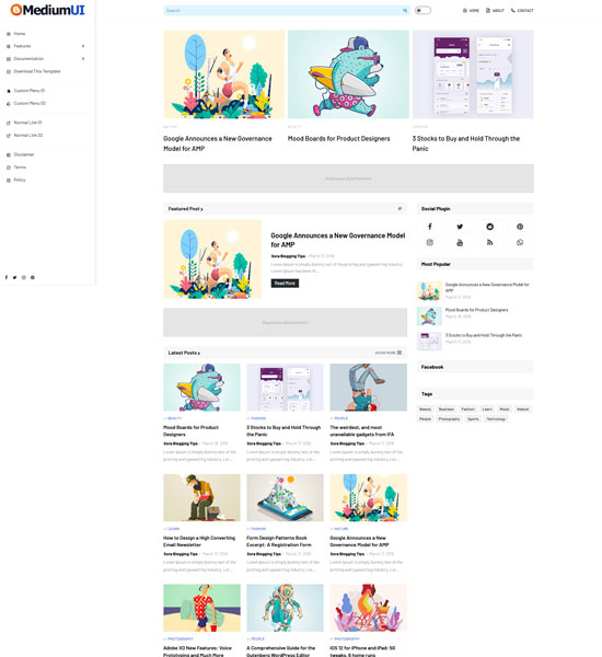 medium ui HTML/CSS-based Blogger templates
