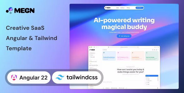 Megn - Creative SaaS Angular & Tailwind CSS Template WordPress theme