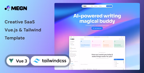 Megn - Creative SaaS Vue & Tailwind CSS Template WordPress theme