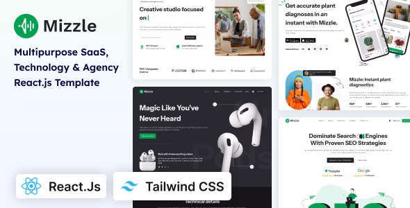 Mizzle - Multipurpose SaaS, Technology & Agency React 19 Tailwind CSS Template WordPress theme