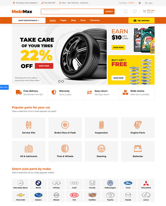 mobimax auto parts wordpress theme
