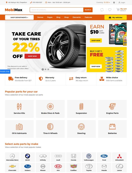 mobimax auto parts wordpress theme