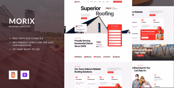 Morix - Roofing Services HTML Bootstrap Template WordPress theme