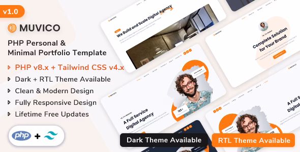 Muvico - PHP Personal & Minimal Portfolio Template WordPress theme