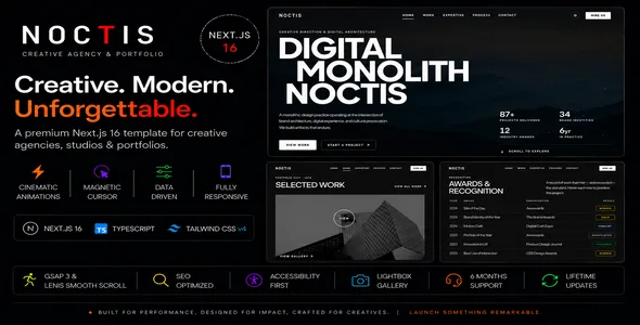 Noctis - Creative Agency & Portfolio Next.js Template WordPress theme