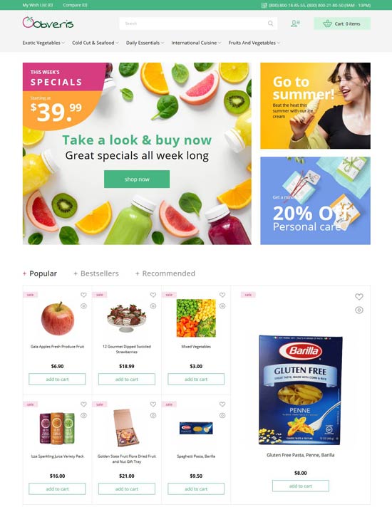 obveris ecommerce food store magento theme