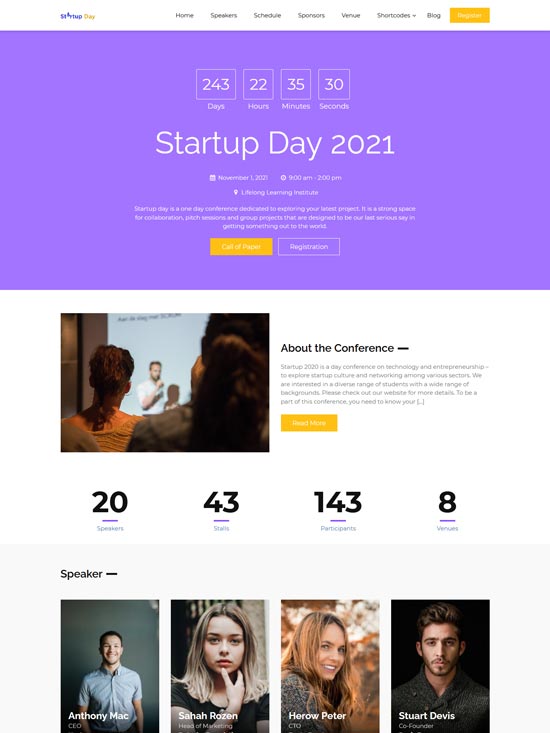 one page conference wordpress