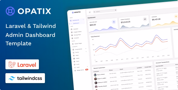 Opatix - Laravel 13 & Tailwind CSS 4 Admin Dashboard Template WordPress theme