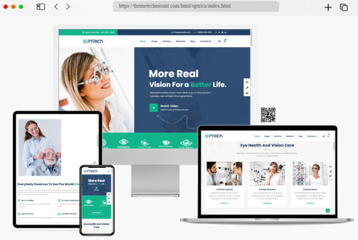 Optrica HTML5 template delivers a modern  design for eyecare professionals and optometrists