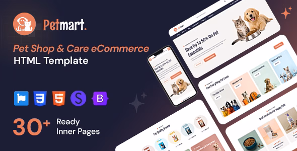 Petmart - Pet Shop & Care eCommerce HTML Template WordPress theme