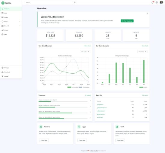 portal free bootstrap admin template