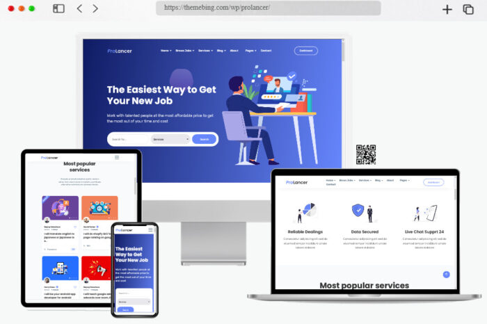 Prolancer WordPress theme featuring a freelance marketplace with intuitive design