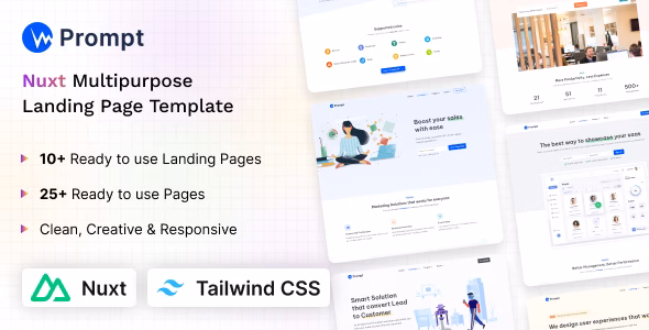 Prompt - Tailwind CSS Nuxt 4 Multipurpose Landing Template WordPress theme