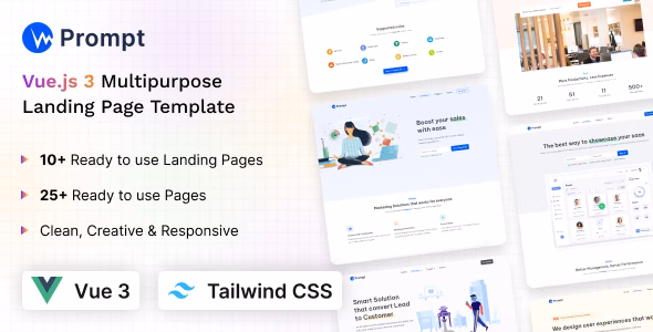 Prompt - Tailwind CSS Vue 3 Multipurpose Landing Template WordPress theme
