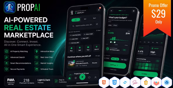 PropAI – AI Real Estate Mobile PWA App HTML Templates WordPress theme