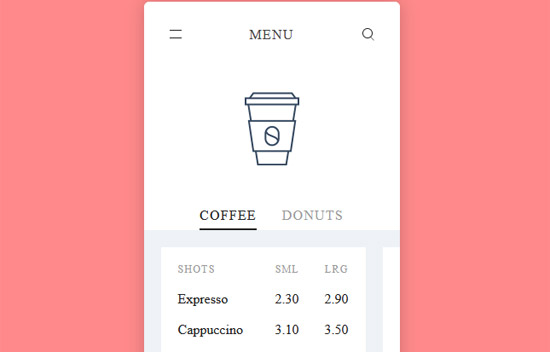 pure css menu app