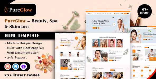 Pureglow – Beauty, Spa & Skincare HTML Template WordPress theme
