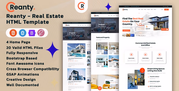 Reanty – Real Estate HTML Template WordPress theme