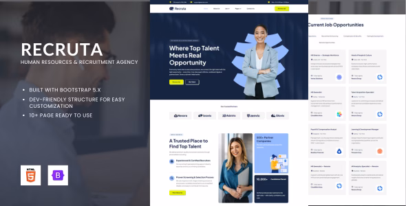 Recruta - Human Resources & Recruitment Agency HTML Bootstrap Template WordPress theme