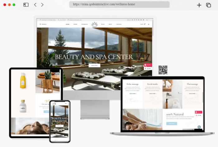 Screenshot of the Reina WordPress theme design for spa, wellness, and beauty sites