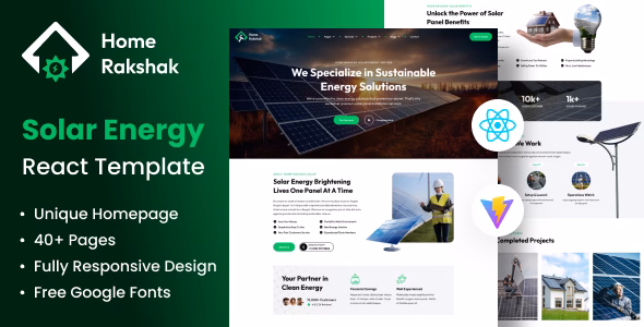 Renewable Solar Energy Service React Template - Home Rakshak WordPress theme