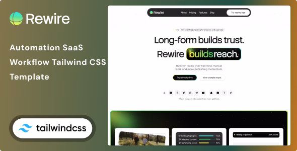 Revire - Automation & Workflow SaaS Tailwind CSS 4 HTML Template WordPress theme