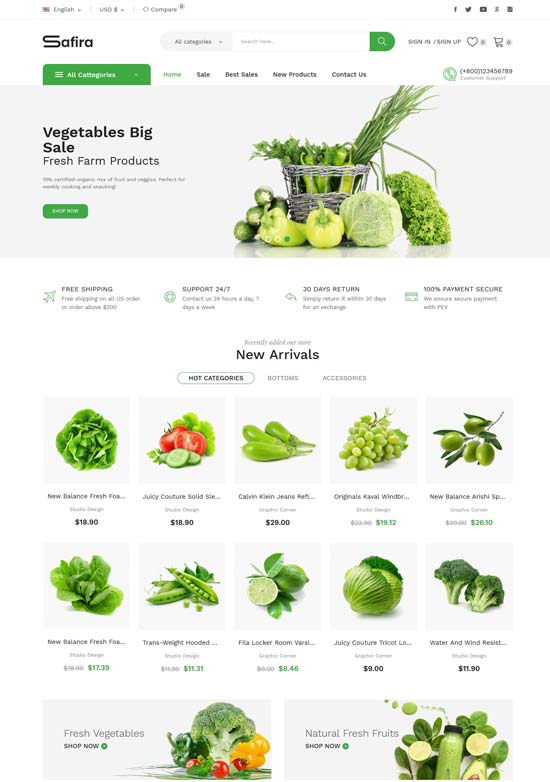 safira food organic prestashop theme