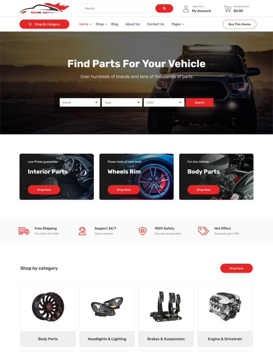 sayara auto parts store woocommerce theme