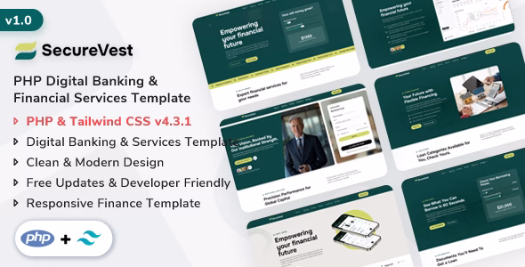 SecureVest - PHP Digital Banking & Financial Services Template WordPress theme
