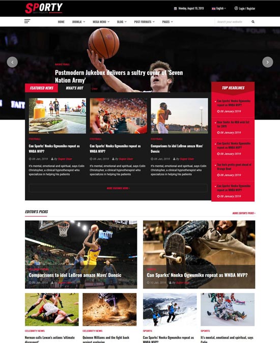 sj sporty news joomla template