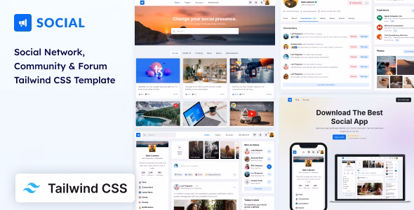 Social - Network & Community Tailwind CSS 4 Template WordPress theme