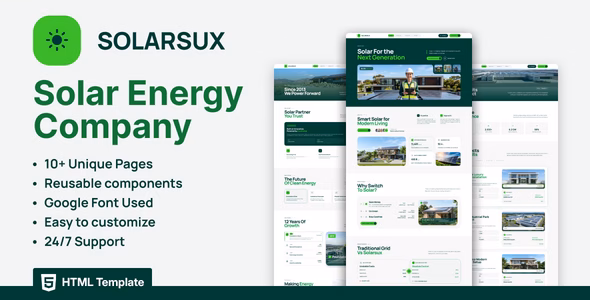 Solarsux - Solar Energy Company HTML Template WordPress theme