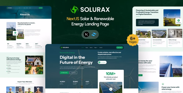 Solurax - NextJS Renewable & Solar Energy Landing Page Template WordPress theme