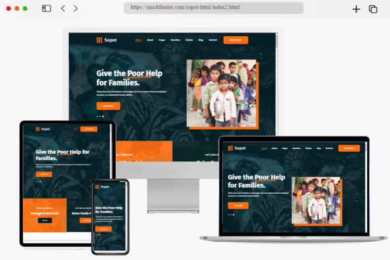 sopot flat design charity html5 template