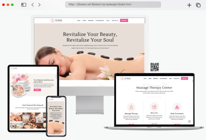 Screenshot of the SpaMagic WordPress theme design for beauty spas, salons, and wellness spots