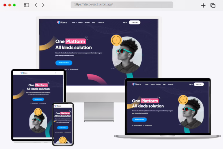 staco react landing page template